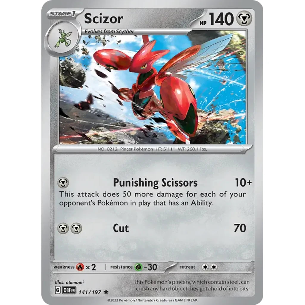 Scizor 141/197 Rare Obsidian Flames Pokemon Reverse Holo Near Mint (NM) przód