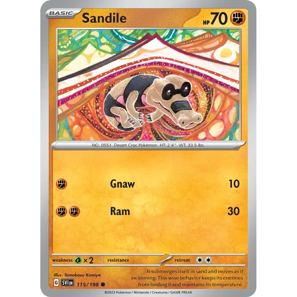 Sandile 115/198 Common Scarlet &amp; Violet Pokemon Lightly Played (LP) przód