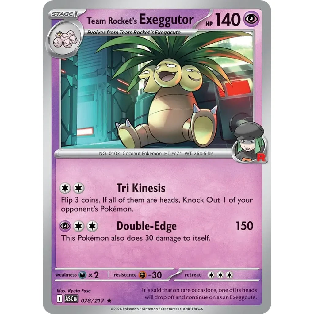 Team Rocket's exeggutor 078/217 Rare ME: Ascended Heroes Pokemon Holo Lightly Played (LP) przód