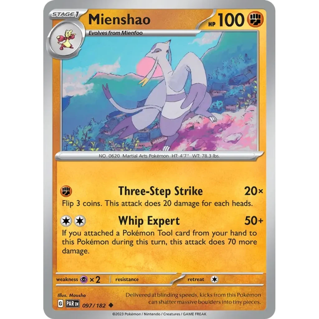 Mienshao 097/182 Uncommon Paradox Rift Pokemon Lightly Played (LP) przód