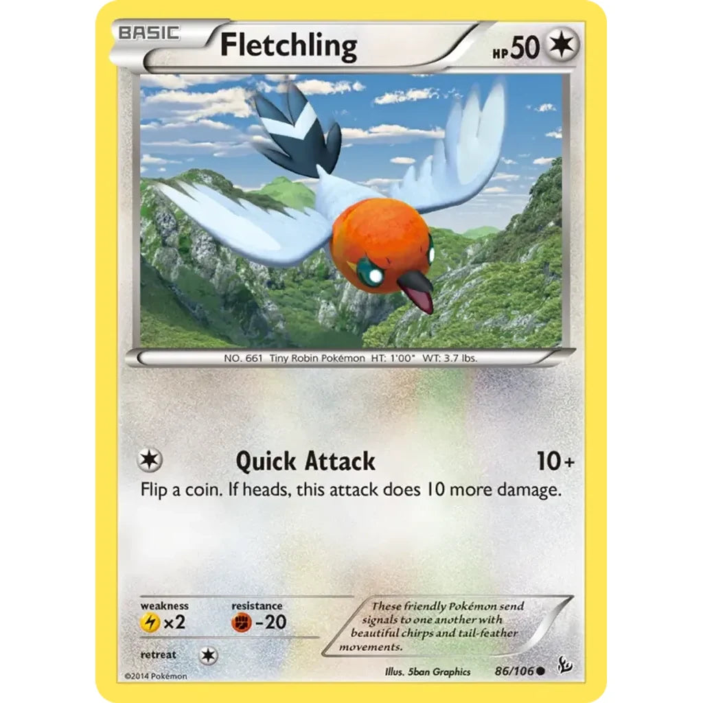 Fletchling 86/106 Common Flashfire Pokemon Lightly Played (LP) przód