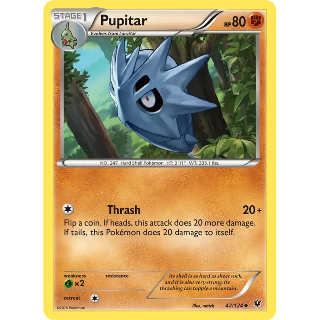 Pupitar 42/124 Uncommon Fates Collide Pokemon Lightly Played (LP) przód