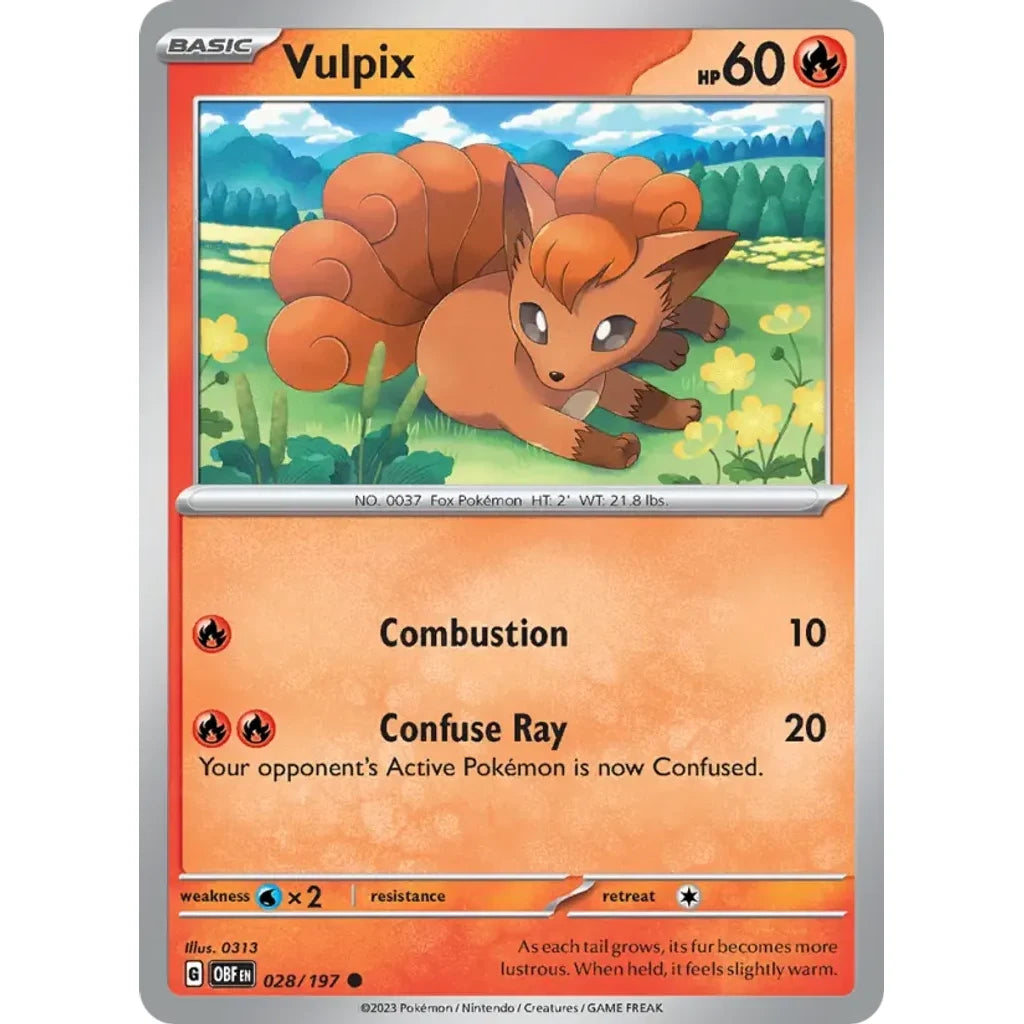 Vulpix 028/197 Common Obsidian Flames Pokemon Near Mint (NM) przód