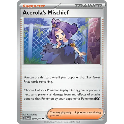 Acerola's Mischief 180/217 Uncommon ME: Ascended Heroes Pokemon Lightly Played (LP) przód