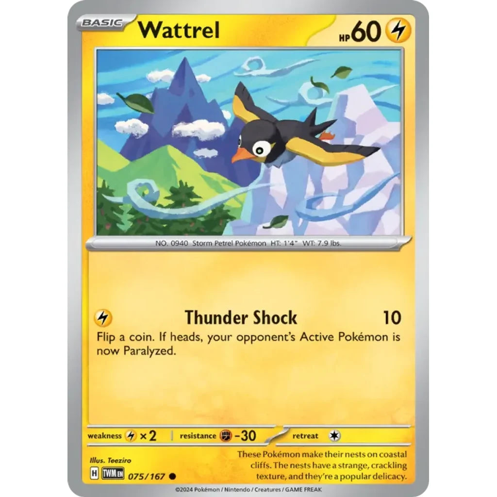 Wattrel 075/167 Common Twilight Masquerade Pokemon Near Mint (NM) przód