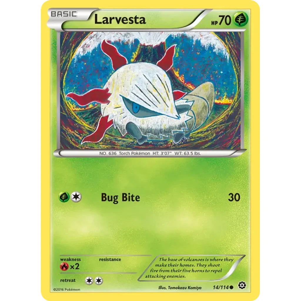 Larvesta 14/114 Common Steam Siege Pokemon Lightly Played (LP) przód