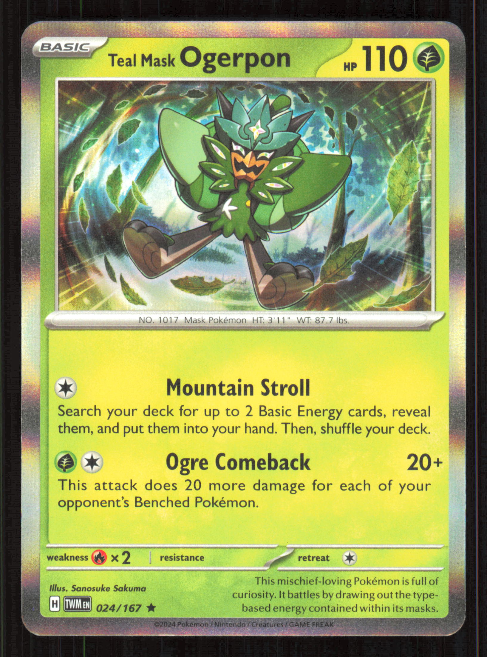 Teal Mask Ogerpon Rare SV06: Twilight Masquerade 024/167 Near Mint (NM) — przód
