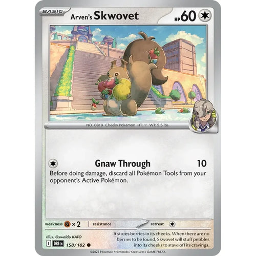 Arven's Skwovet 158/182 Common Destined Rivals Pokemon Near Mint (NM) przód