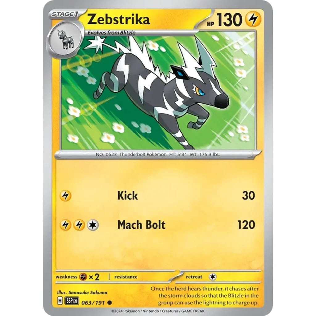 Zebstrika 063/191 Common Surging Sparks Pokemon Near Mint (NM) przód