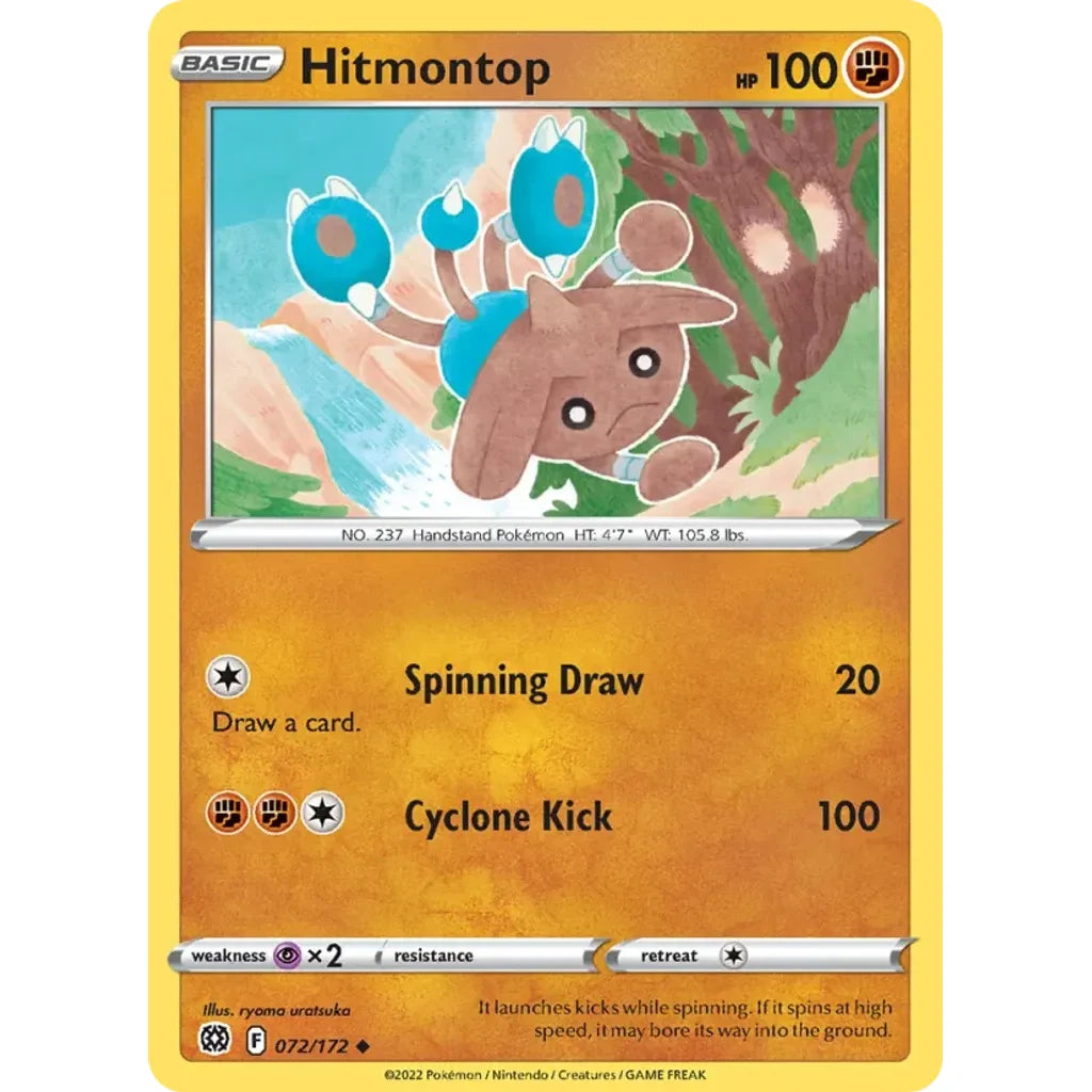 Hitmontop 072/172 Uncommon Brilliant Stars Pokemon Lightly Played (LP) przód