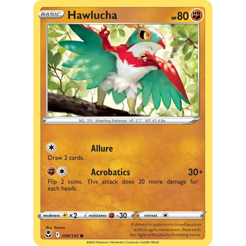 Hawlucha 098/195 Common Silver Tempest Pokemon Lightly Played (LP) przód