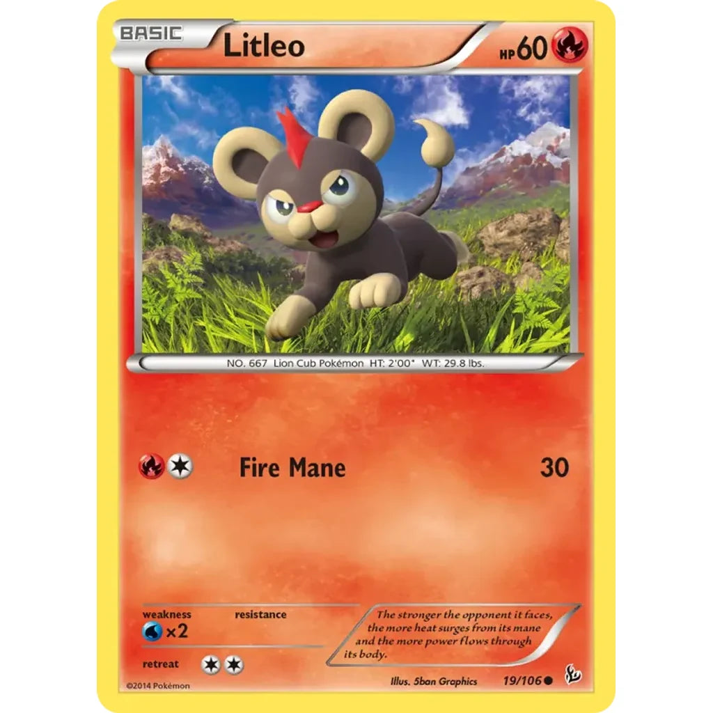 Litleo 19/106 Common Flashfire Pokemon Lightly Played (LP) przód