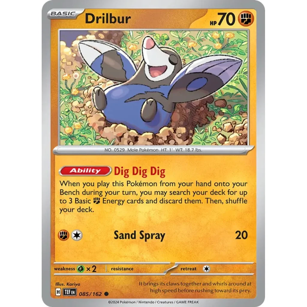 Drilbur 085/162 Common Temporal Forces Pokemon Reverse Holo Lightly Played (LP) przód