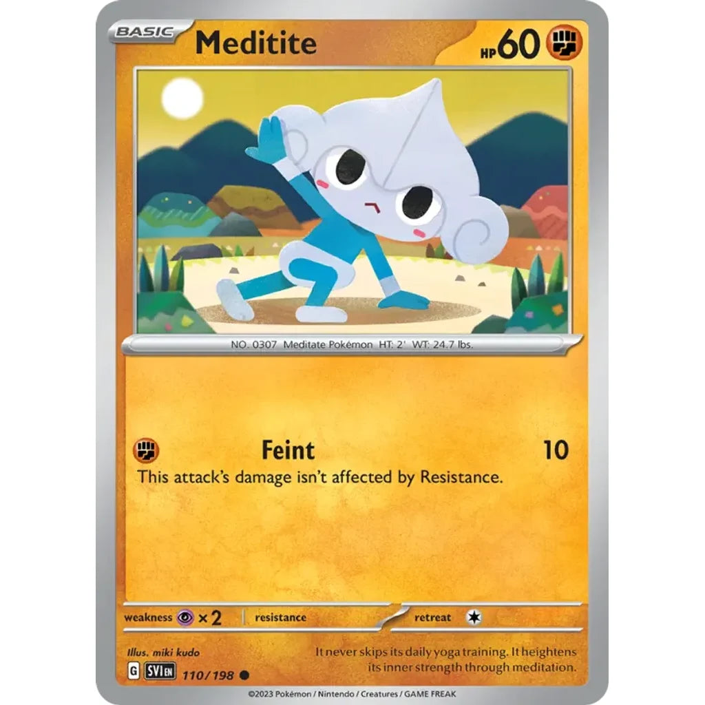 Meditite 110/198 Common Scarlet &amp; Violet Pokemon Lightly Played (LP) przód
