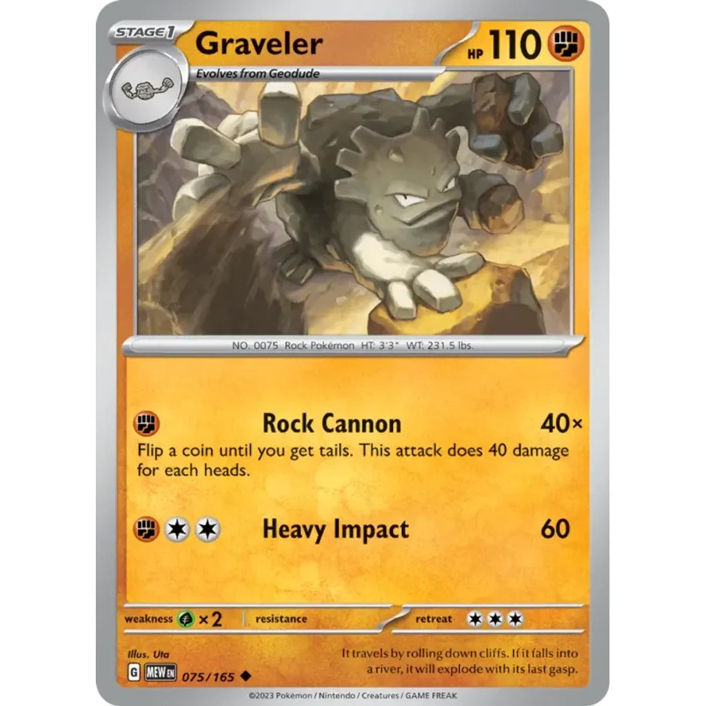 Graveler 075/165 Uncommon 151 Pokemon Near Mint (NM) przód