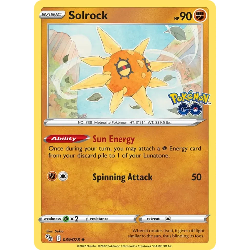 Solrock 039/078 Uncommon Pokemon GO Pokemon Near Mint (NM) przód