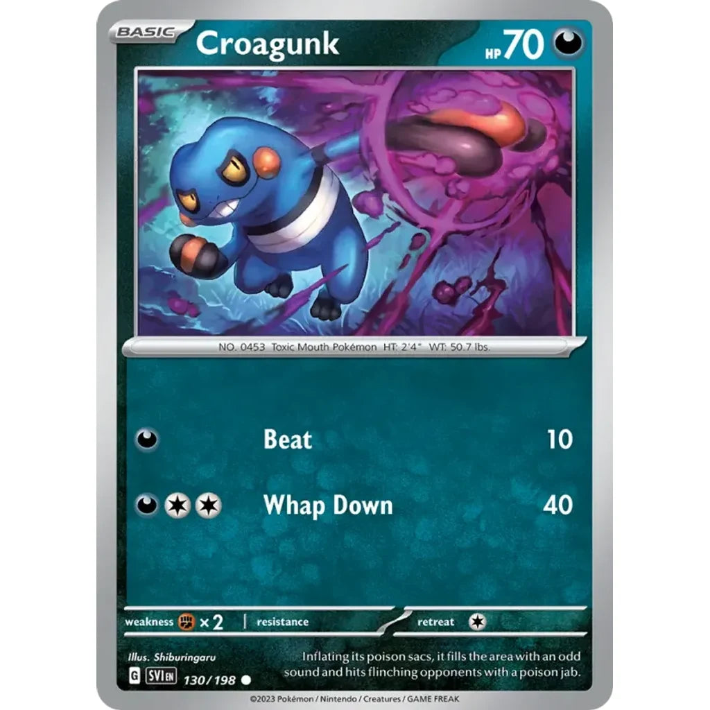 Croagunk 130/198 Common Scarlet &amp; Violet Pokemon Reverse Holo Near Mint (NM) przód