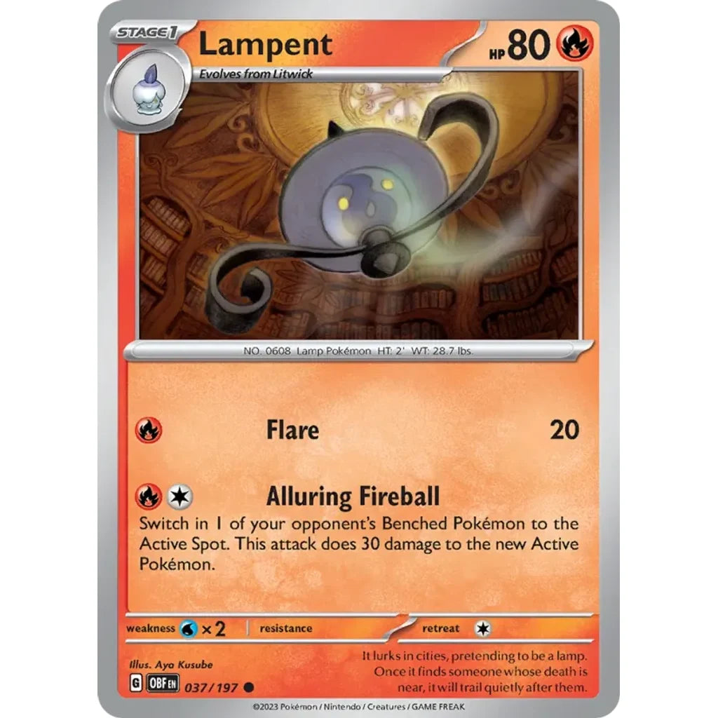 Lampent 037/197 Common Obsidian Flames Pokemon Lightly Played (LP) przód