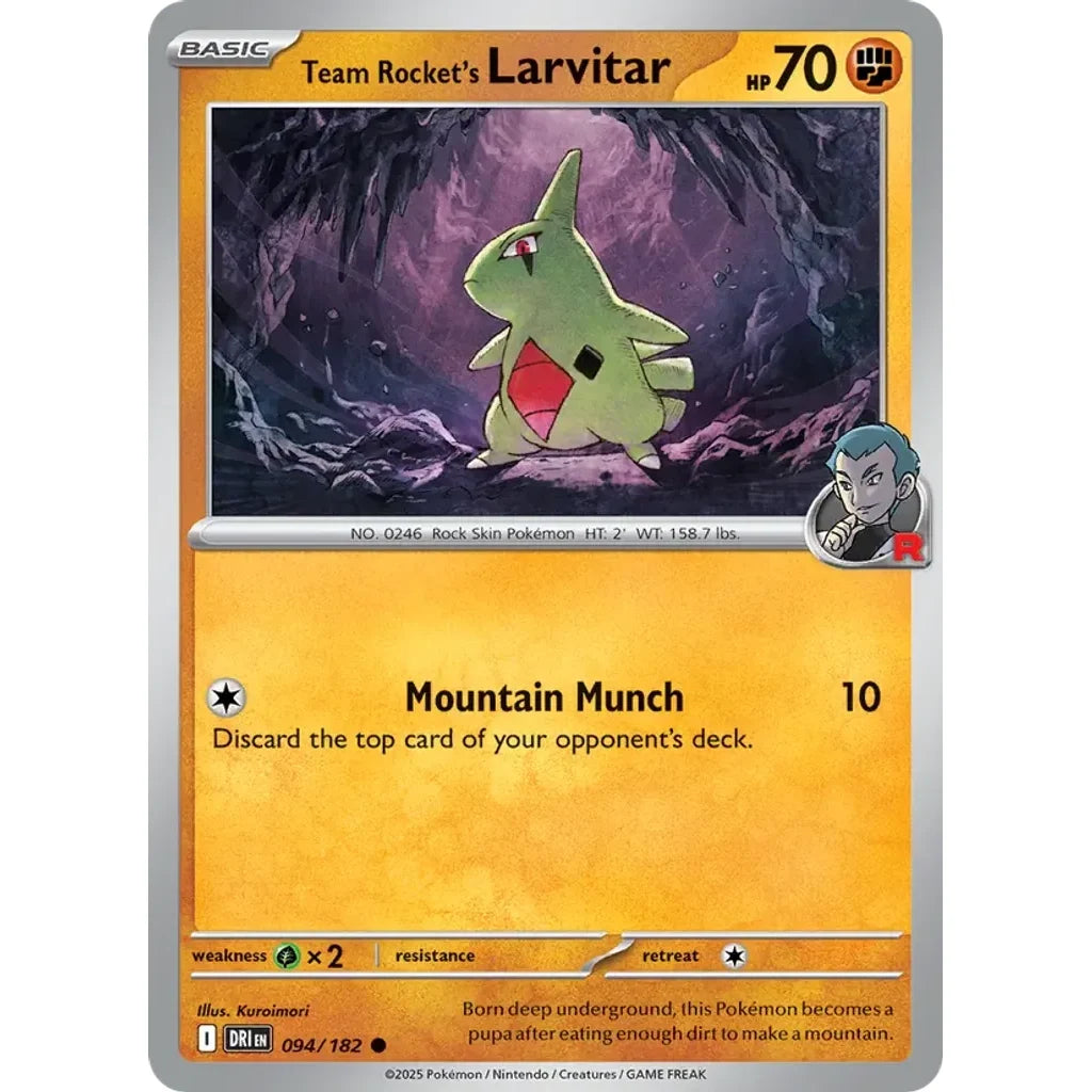 Team Rocket's Larvitar 094/182 Common Destined Rivals Pokemon Lightly Played (LP) przód