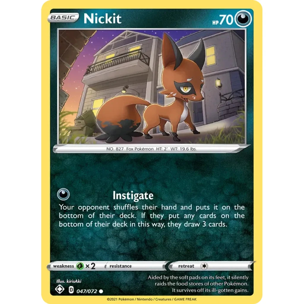 Nickit 047/072 Common Shining Fates Pokemon Lightly Played (LP) przód