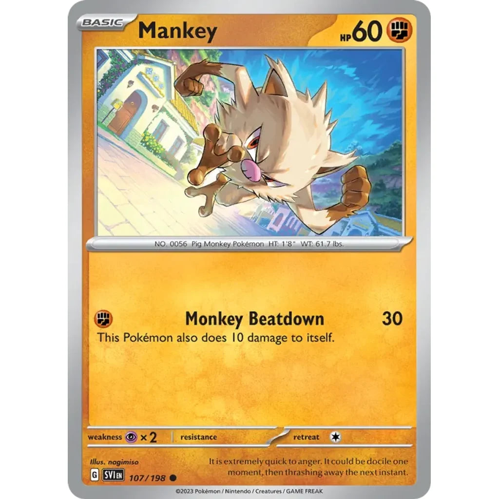 Mankey 107/198 Common Scarlet &amp; Violet Pokemon Lightly Played (LP) przód