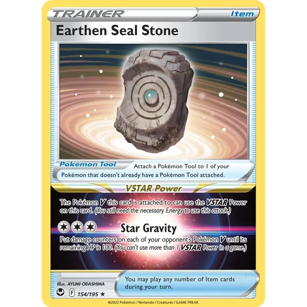 Earthen Seal Stone 154/195 Holo Rare Silver Tempest Pokemon Holo Near Mint (NM) przód