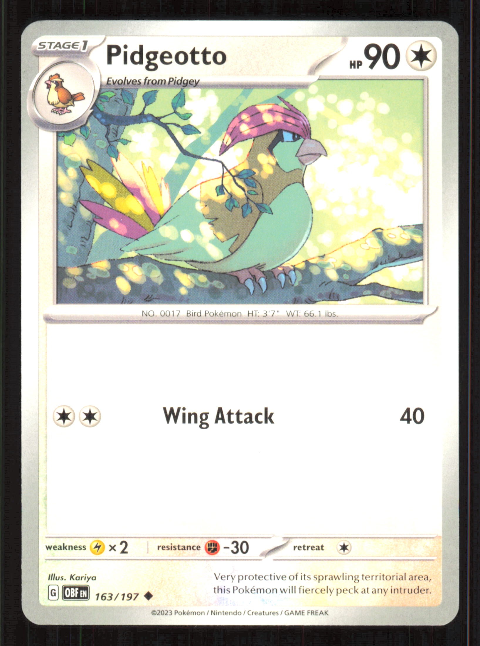 Pidgeotto Uncommon SV03: Obsidian Flames 163/197 Near Mint (NM) przód