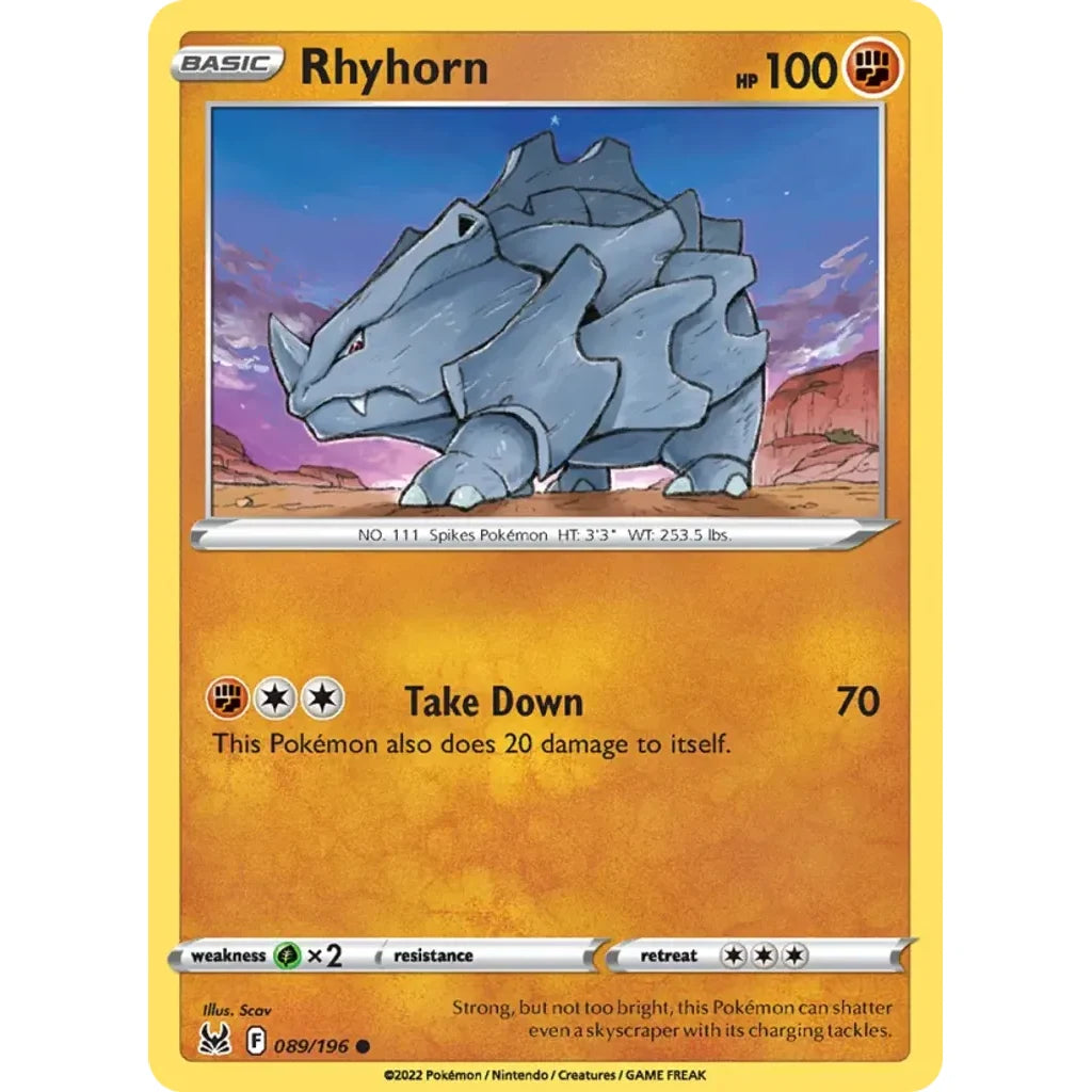 Rhyhorn 089/196 Common Lost Origin Pokemon Near Mint (NM) przód