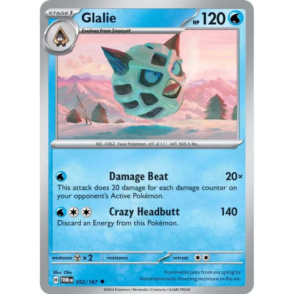 Glalie 052/167 Uncommon Twilight Masquerade Pokemon Near Mint (NM) przód