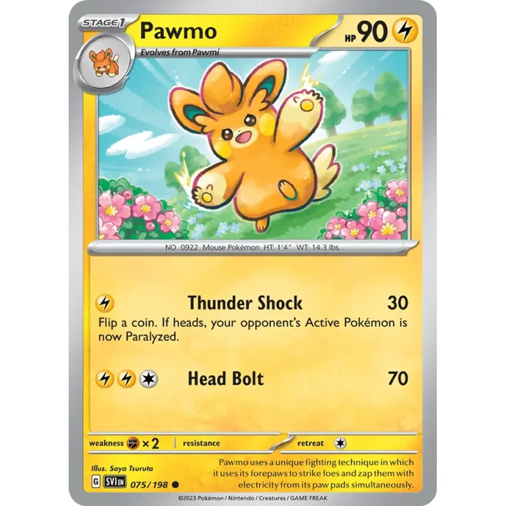 Pawmo 075/198 Common Scarlet &amp; Violet Pokemon Reverse Holo Lightly Played (LP) przód