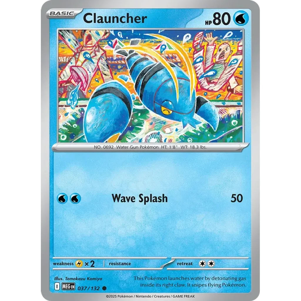 Clauncher 037/132 Common Mega Evolution Pokemon Near Mint (NM) przód