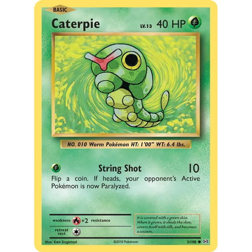 Caterpie 3/108 Common Evolutions Pokemon Reverse Holo Near Mint (NM) przód