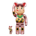 Bearbrick Manekineko Peko-Chan Kinun Double Oval Peach Gold Plated 100% & 400% - archivebyx