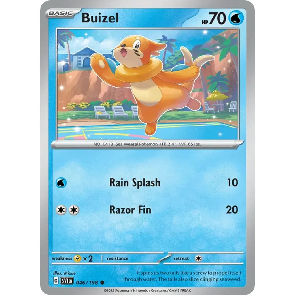 Buizel 046/198 Common Scarlet &amp; Violet Pokemon Reverse Holo Lightly Played (LP) przód