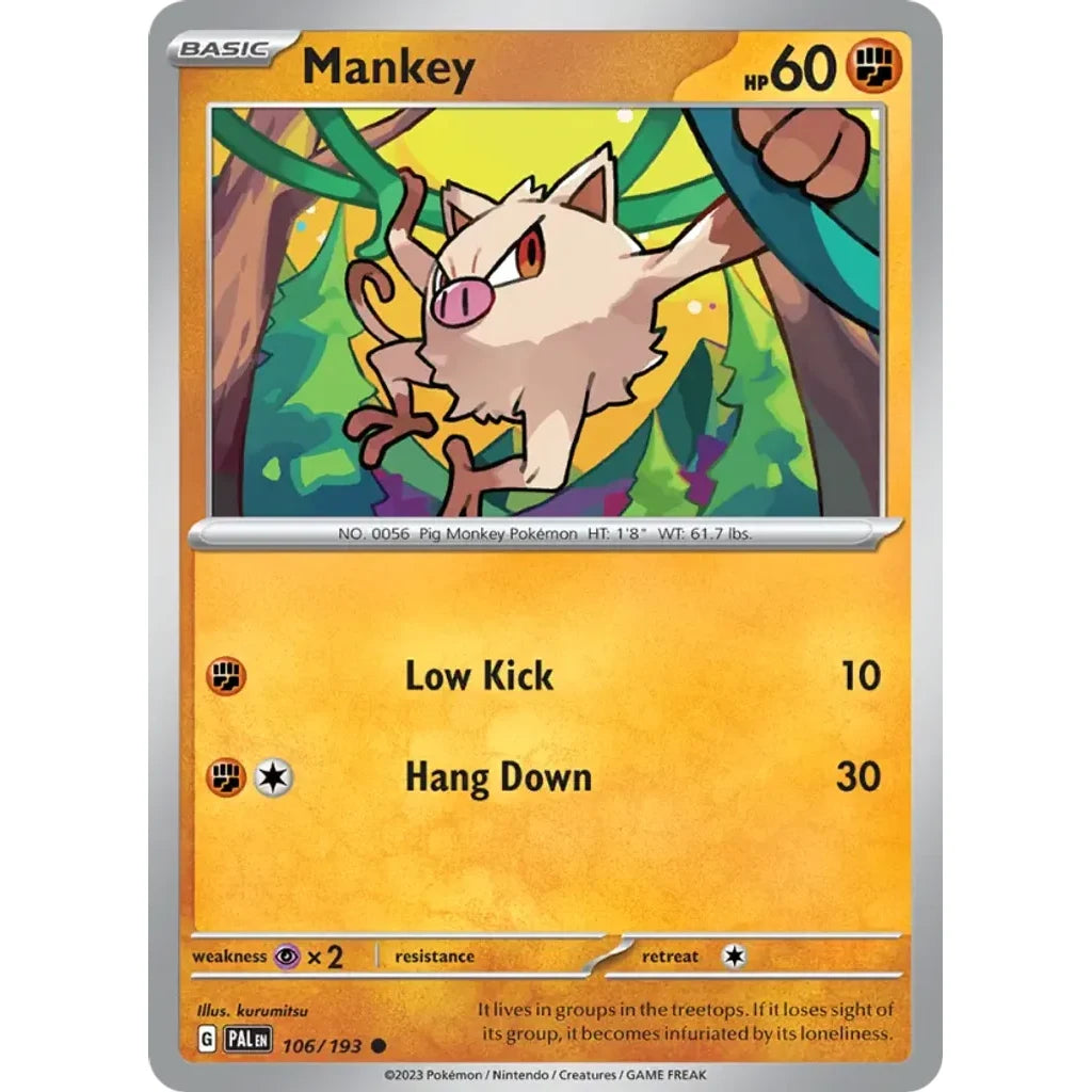 Mankey 106/193 Common Paldea Evolved Pokemon Lightly Played (LP) przód