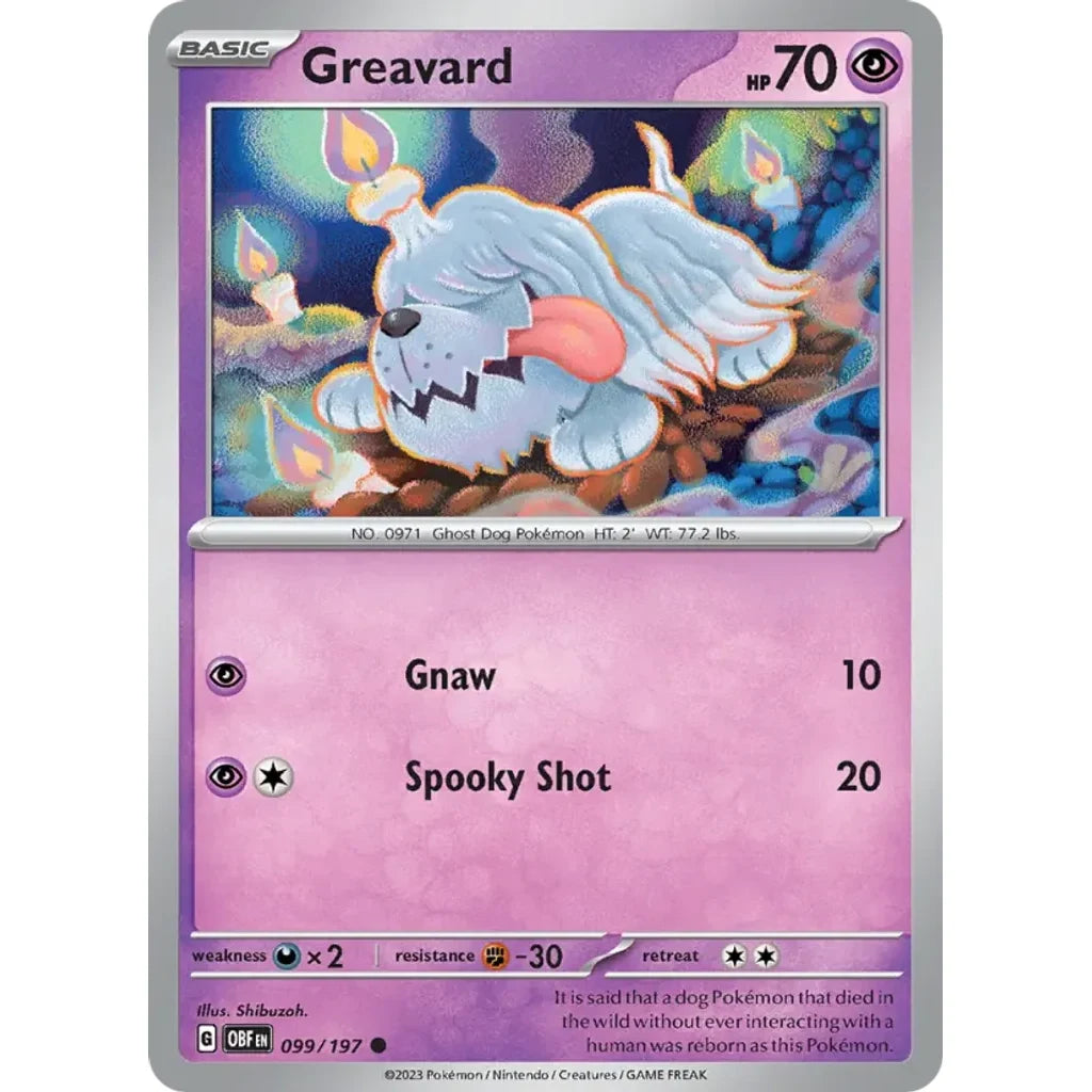 Greavard 099/197 Common Obsidian Flames Pokemon Lightly Played (LP) przód