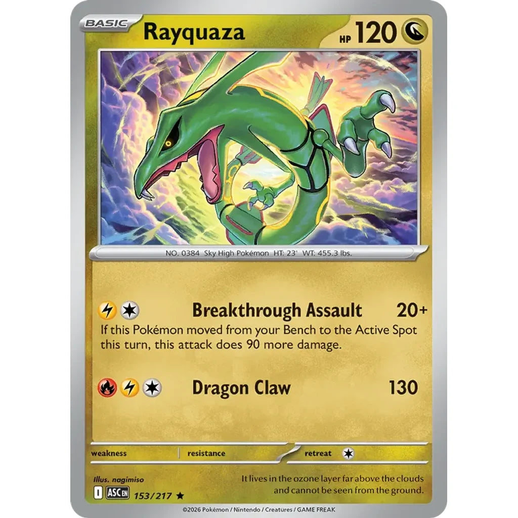 Rayquaza 153/217 Rare ME: Ascended Heroes Pokemon Holo Near Mint (NM) przód