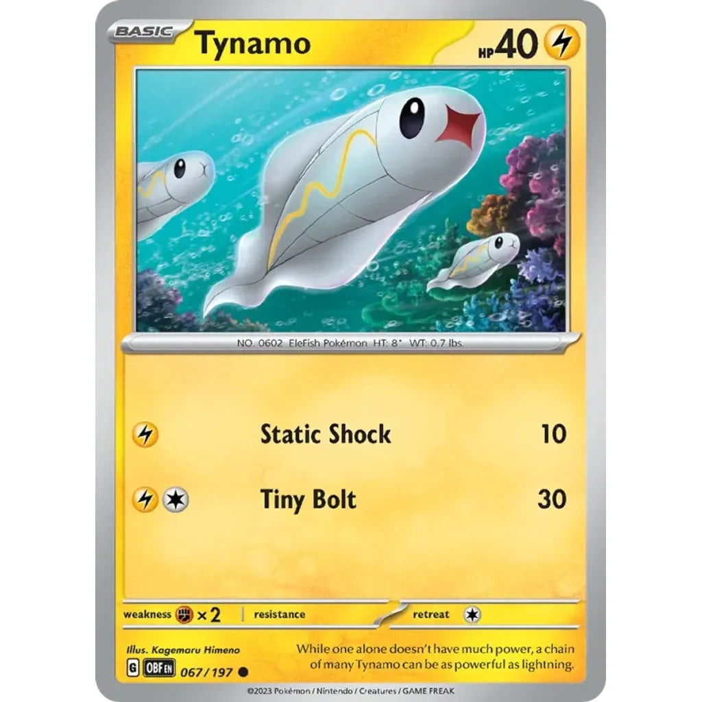 Tynamo 067/197 Common Obsidian Flames Pokemon Near Mint (NM) przód