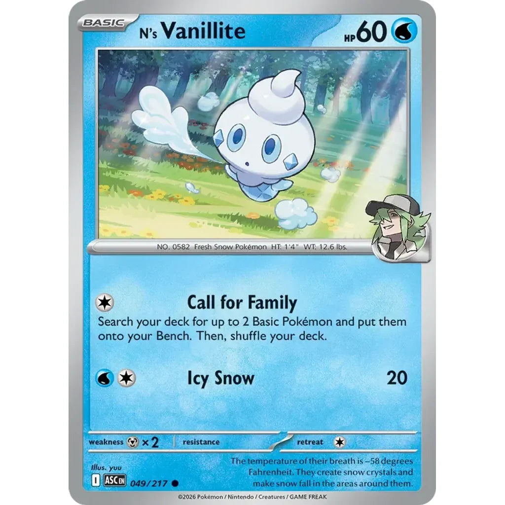 N's Vanillite 049/217 Common ME: Ascended Heroes Pokemon Lightly Played (LP) przód
