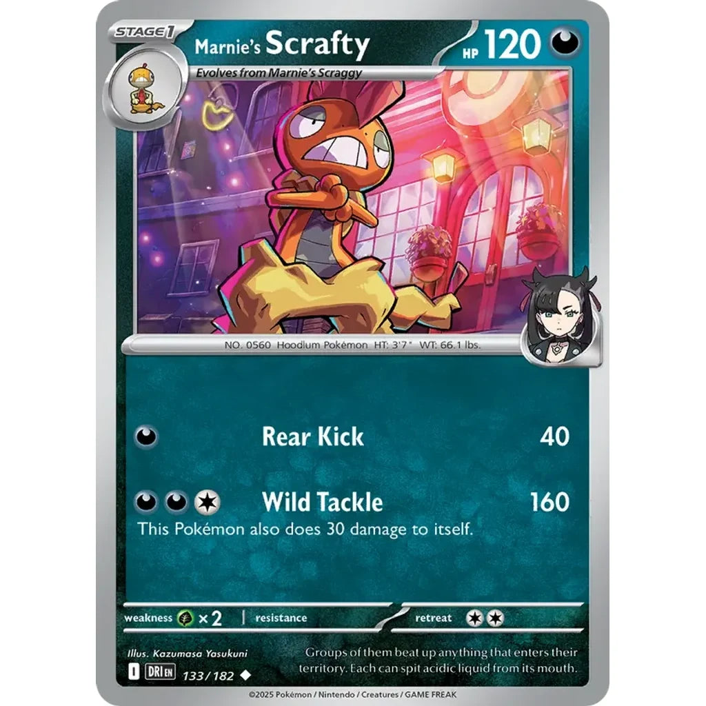 Marnie's Scrafty 133/182 Uncommon Destined Rivals Pokemon Lightly Played (LP) przód