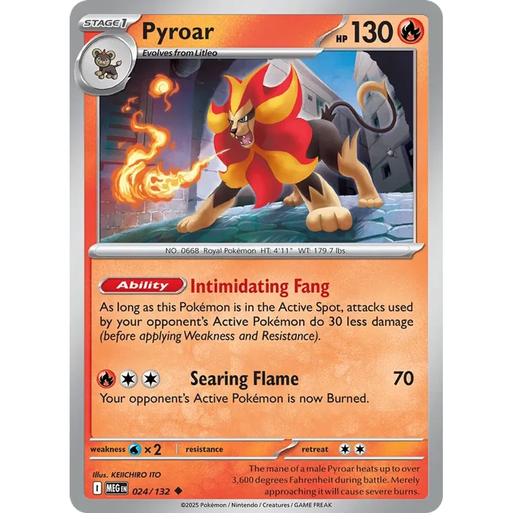 Pyroar 024/132 Uncommon Mega Evolution Pokemon Reverse Holo Near Mint (NM) przód