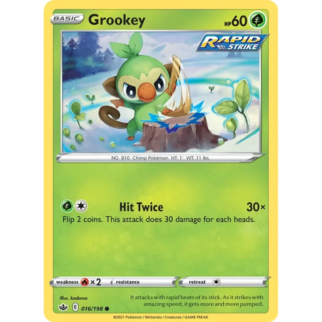 Grookey 016/198 Common Chilling Reign Pokemon Near Mint (NM) przód