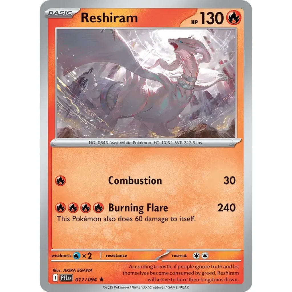 Reshiram 017/094 Rare Phantasmal Flames Pokemon Reverse Holo Near Mint (NM) przód