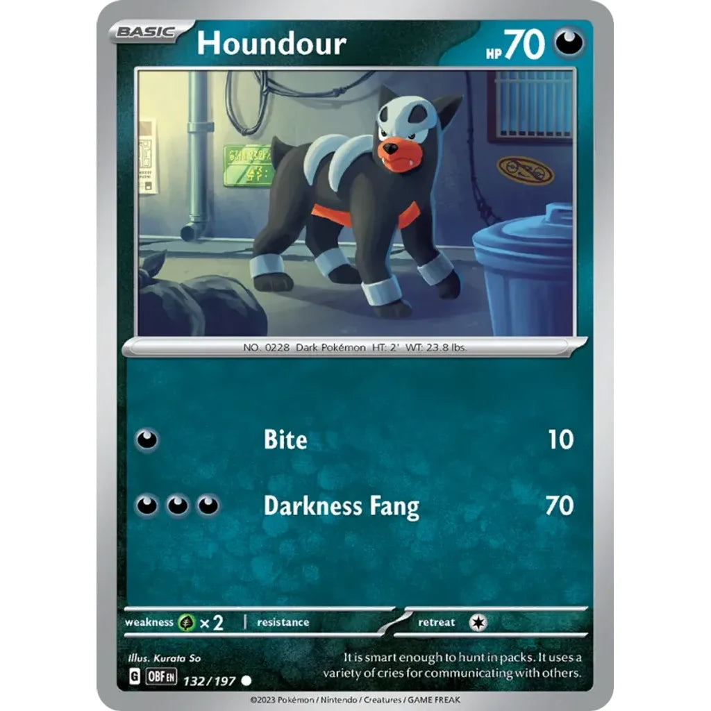 Houndour 132/197 Common Obsidian Flames Pokemon Reverse Holo Near Mint (NM) przód