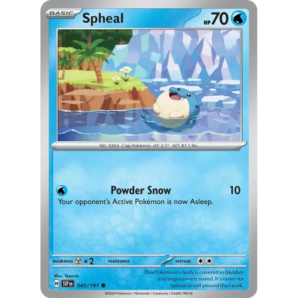 Spheal 043/191 Common Surging Sparks Pokemon Lightly Played (LP) przód