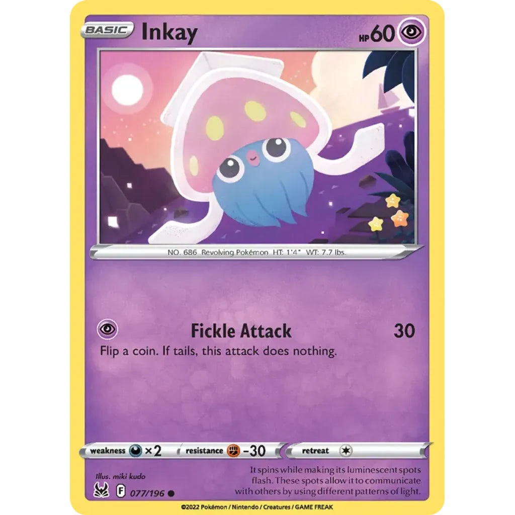 Inkay 077/196 Common Lost Origin Pokemon Lightly Played (LP) przód
