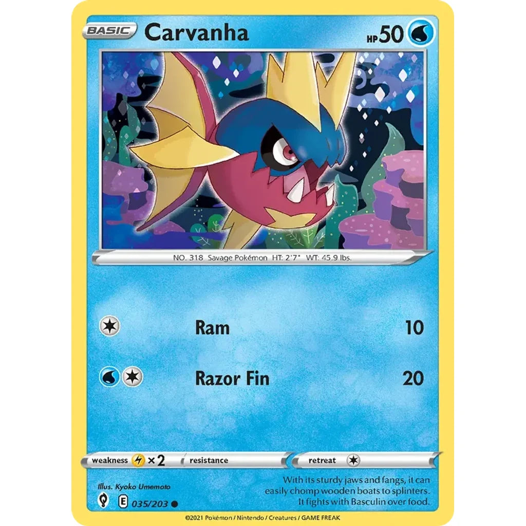 Carvanha 035/203 Common Evolving Skies Pokemon Lightly Played (LP) przód