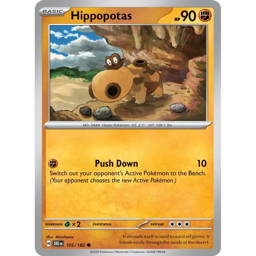 Hippopotas 105/182 Common Destined Rivals Pokemon Near Mint (NM) przód
