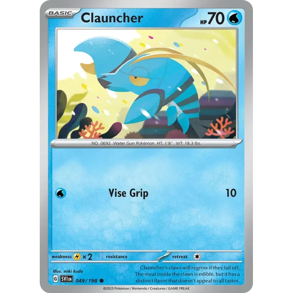 Clauncher 049/198 Common Scarlet &amp; Violet Pokemon Lightly Played (LP) przód