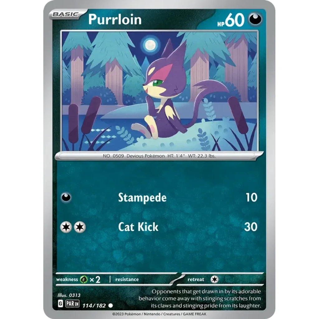 Purrloin 114/182 Common Paradox Rift Pokemon Near Mint (NM) przód